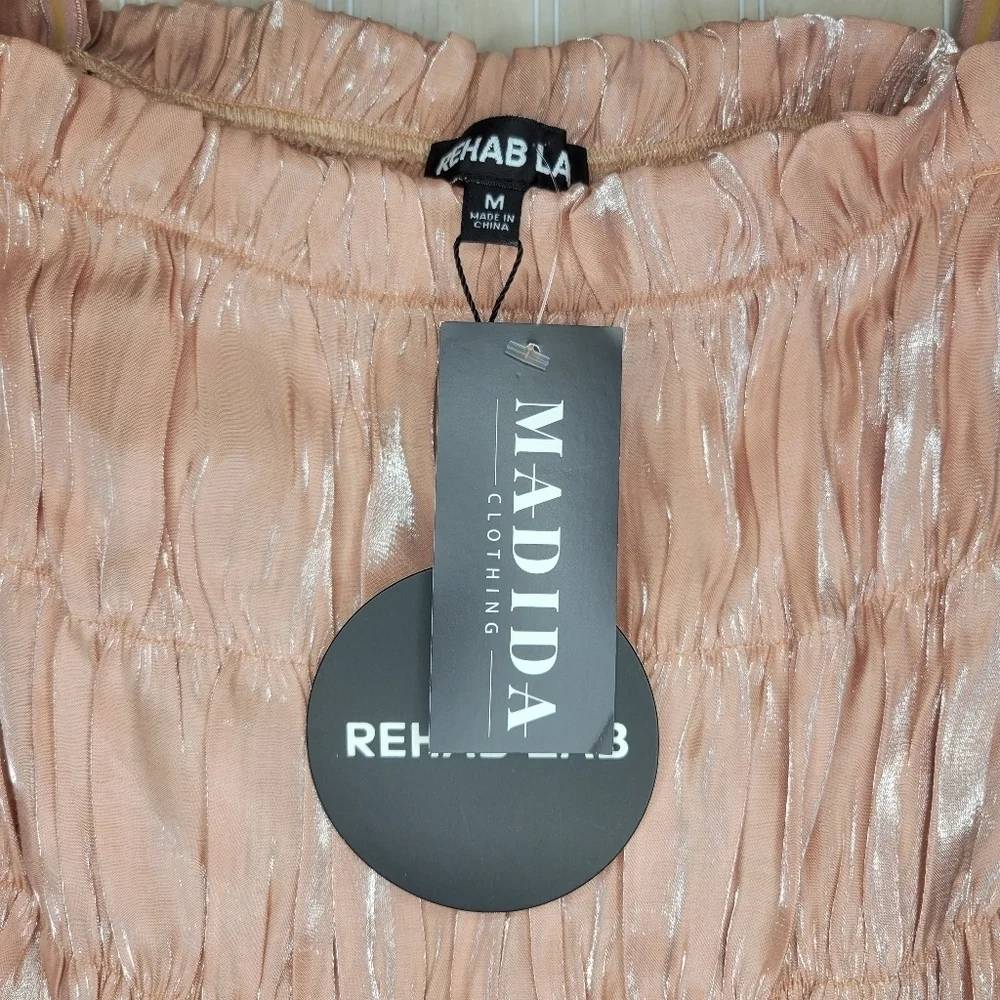 Rehab Pink and Gold Puff Sleeve Crop Blouse - Picture 3 of 5